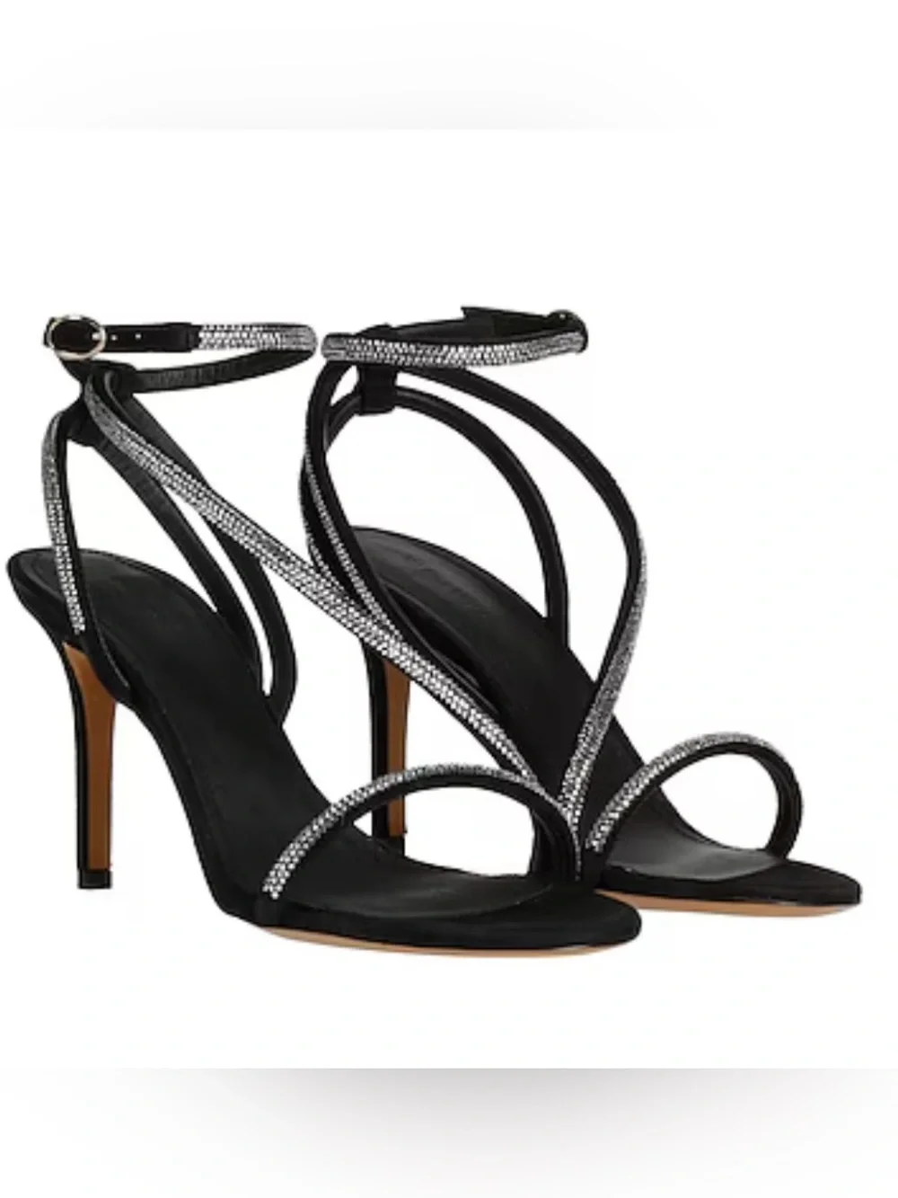 Isabel Marant Strassy Black Rhinestone Strap High Heel Sandals 40 made in Italy - Picture 2 of 16